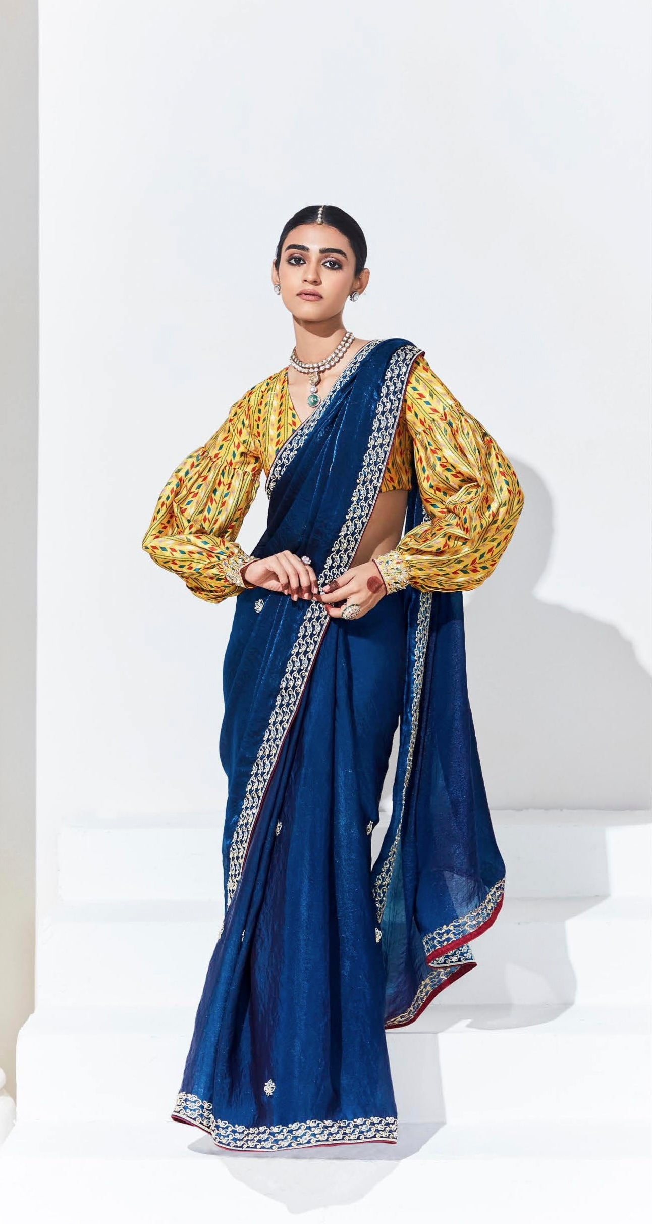 Royal Blue Organza Saree with Sequins and Thread Embroidery