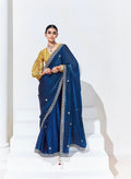 Royal Blue Organza Saree with Sequins and Thread Embroidery