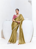 Olive Green Organza Saree with Sequins and Thread Embroidery