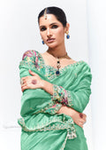 Mint Green Glass Tissue Saree with Sequins and Thread Embroidery