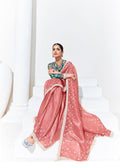 Pink Glass Tissue Saree with Sequins and Thread Embroidery