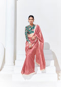 Pink Glass Tissue Saree with Sequins and Thread Embroidery