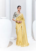 Yellow Glass Tissue Saree with Sequins and Thread Embroidery