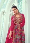 Magenta Palazzo Suit in Real Georgette with Heavy Santoon and Chinnon Dupatta