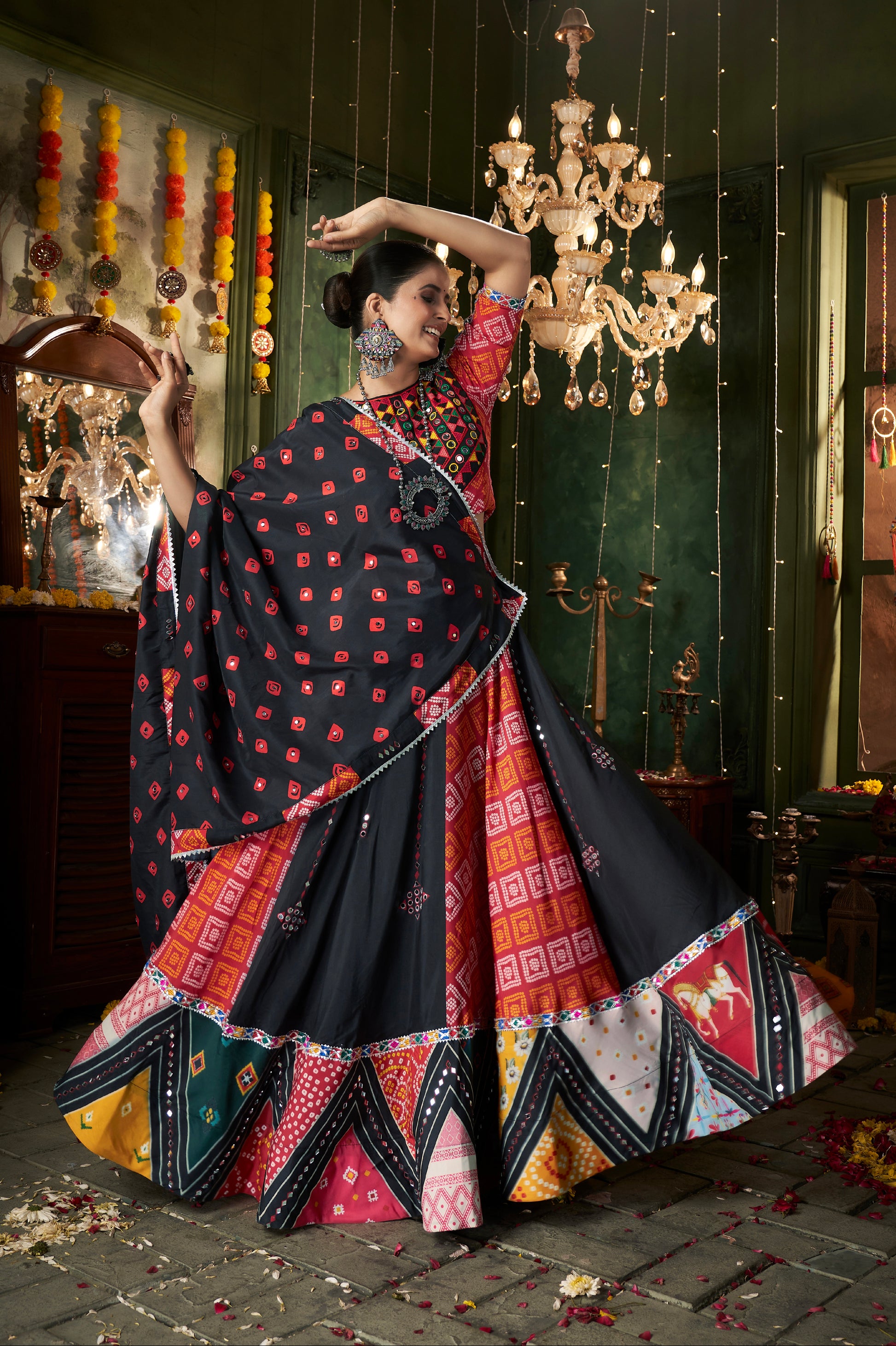 Black Maslin Cotton Mirror Work Chaniya Choli for Navratri