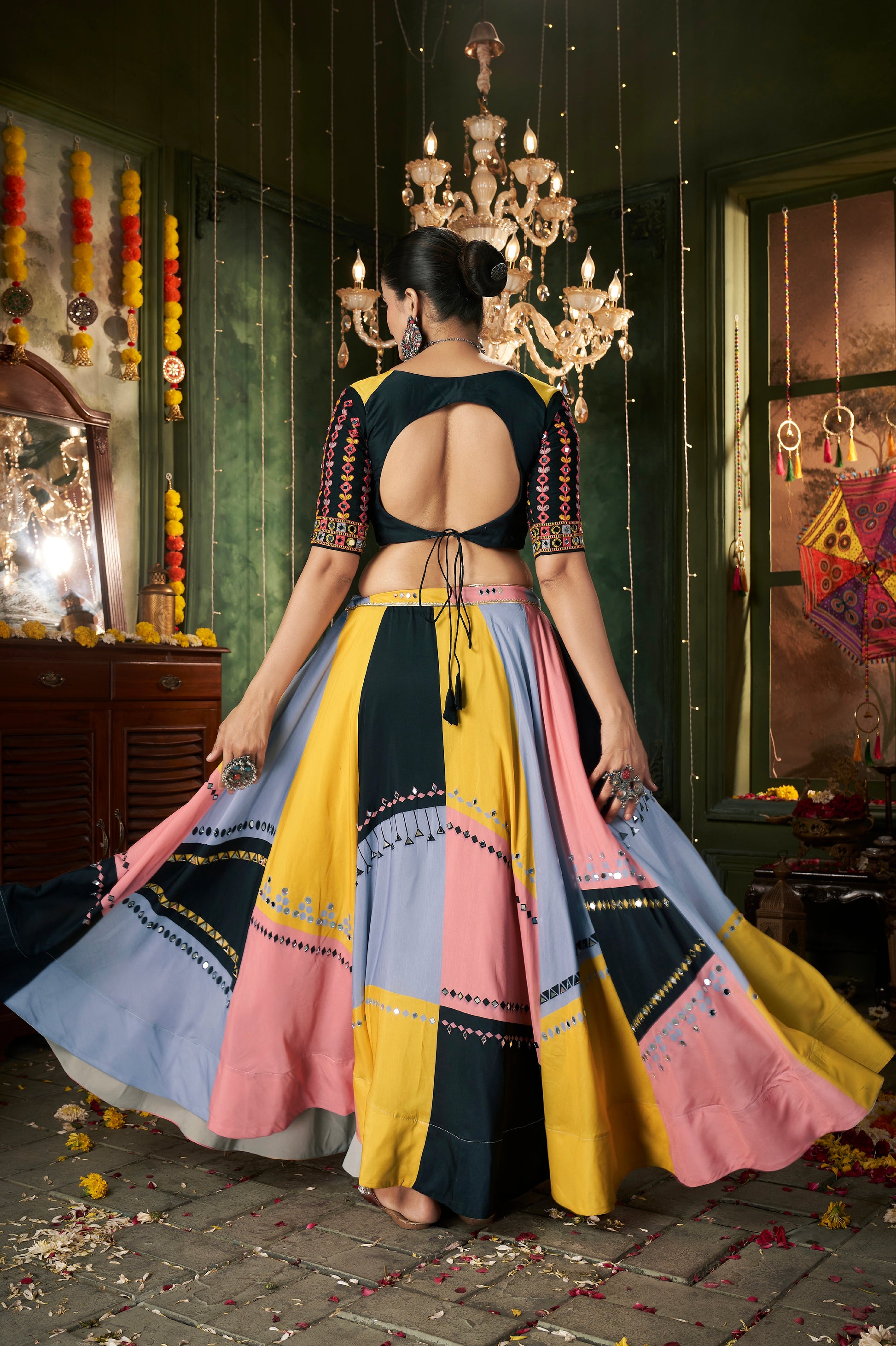 Multi-Color Maslin Cotton Chaniya Choli with Mirror Work