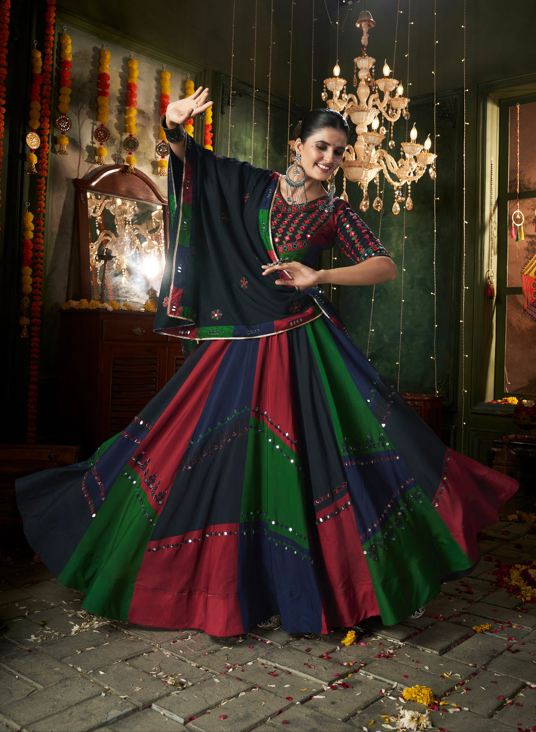 Multi-Color Maslin Cotton Chaniya Choli with Mirror Work