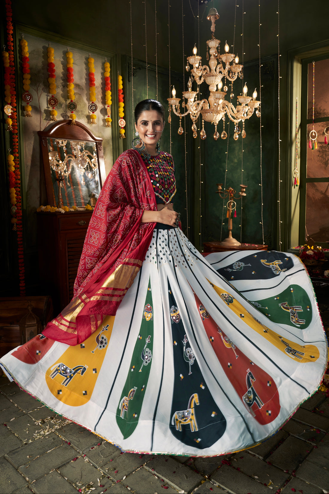 White Maslin Cotton Chaniya Choli with Gajji Silk Dupatta

