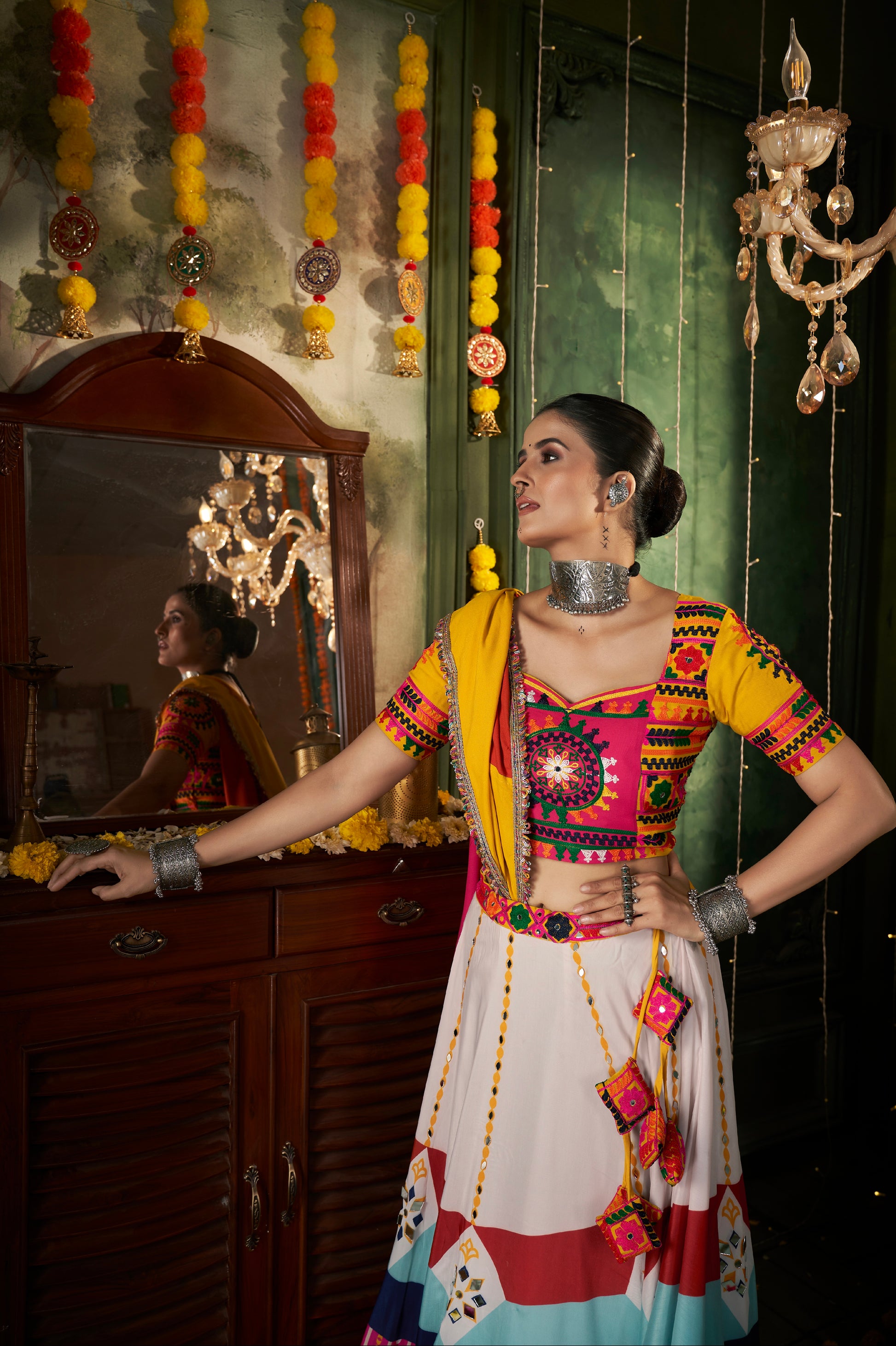 White Maslin Cotton Chaniya Choli with Embroidered Dupatta
