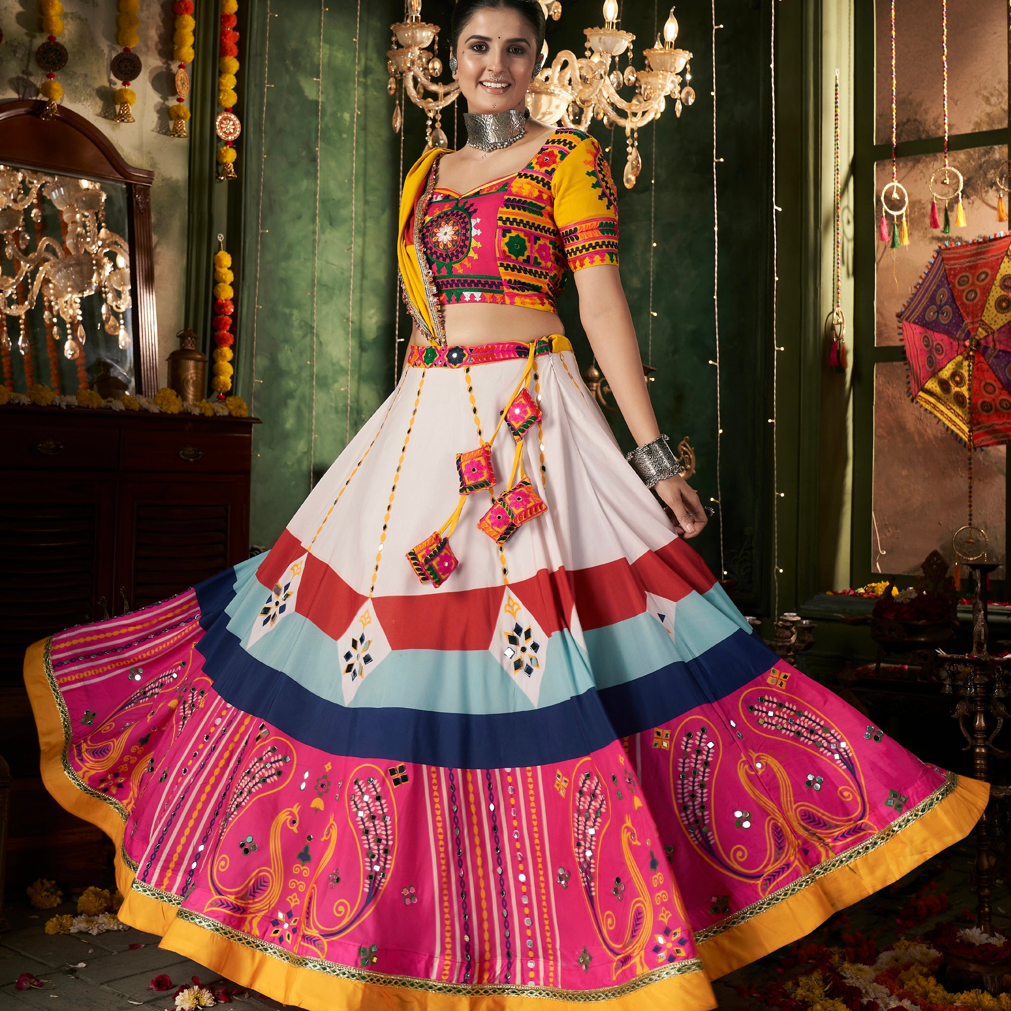 White Maslin Cotton Chaniya Choli with Embroidered Dupatta
