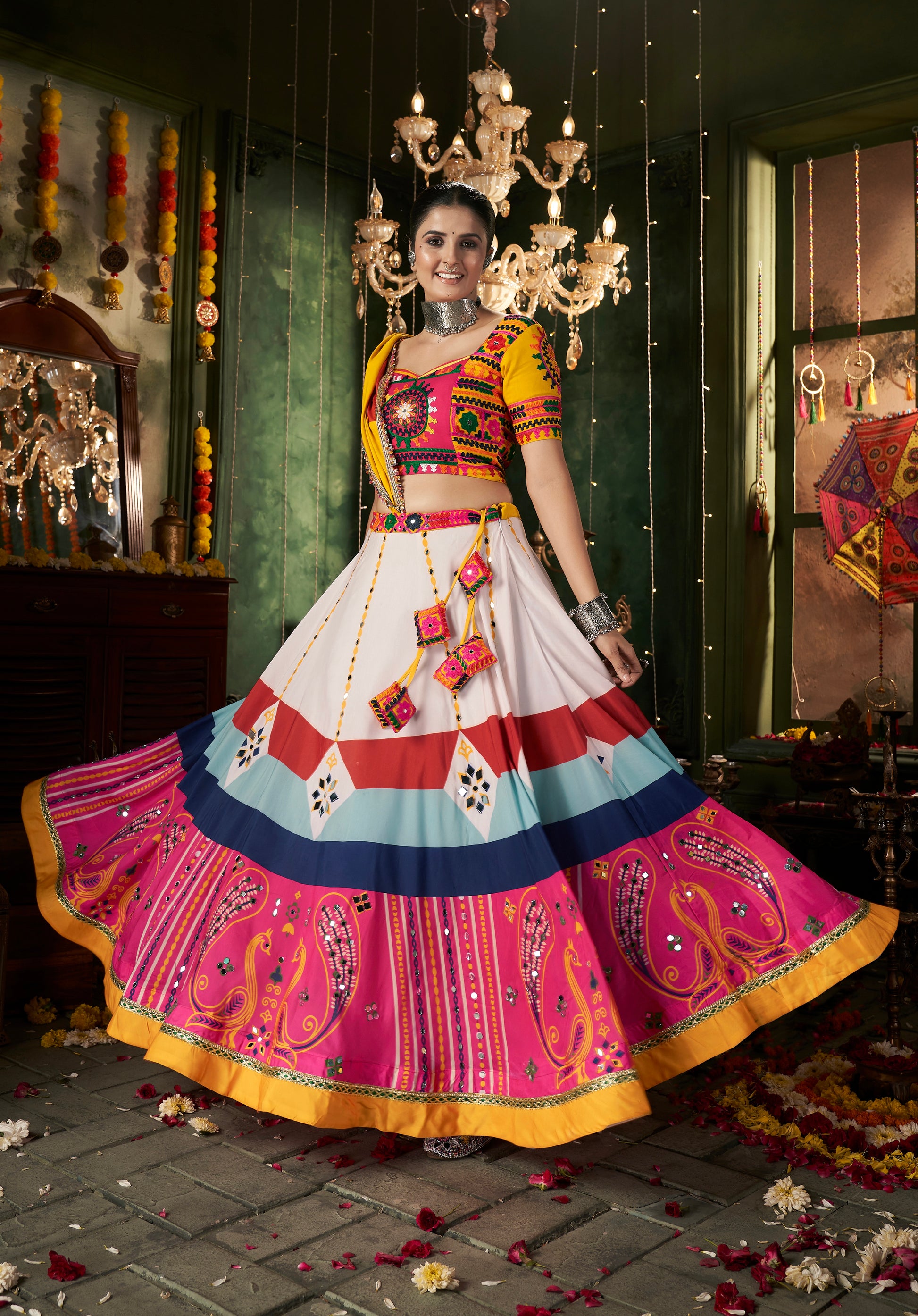 White Maslin Cotton Chaniya Choli with Embroidered Dupatta
