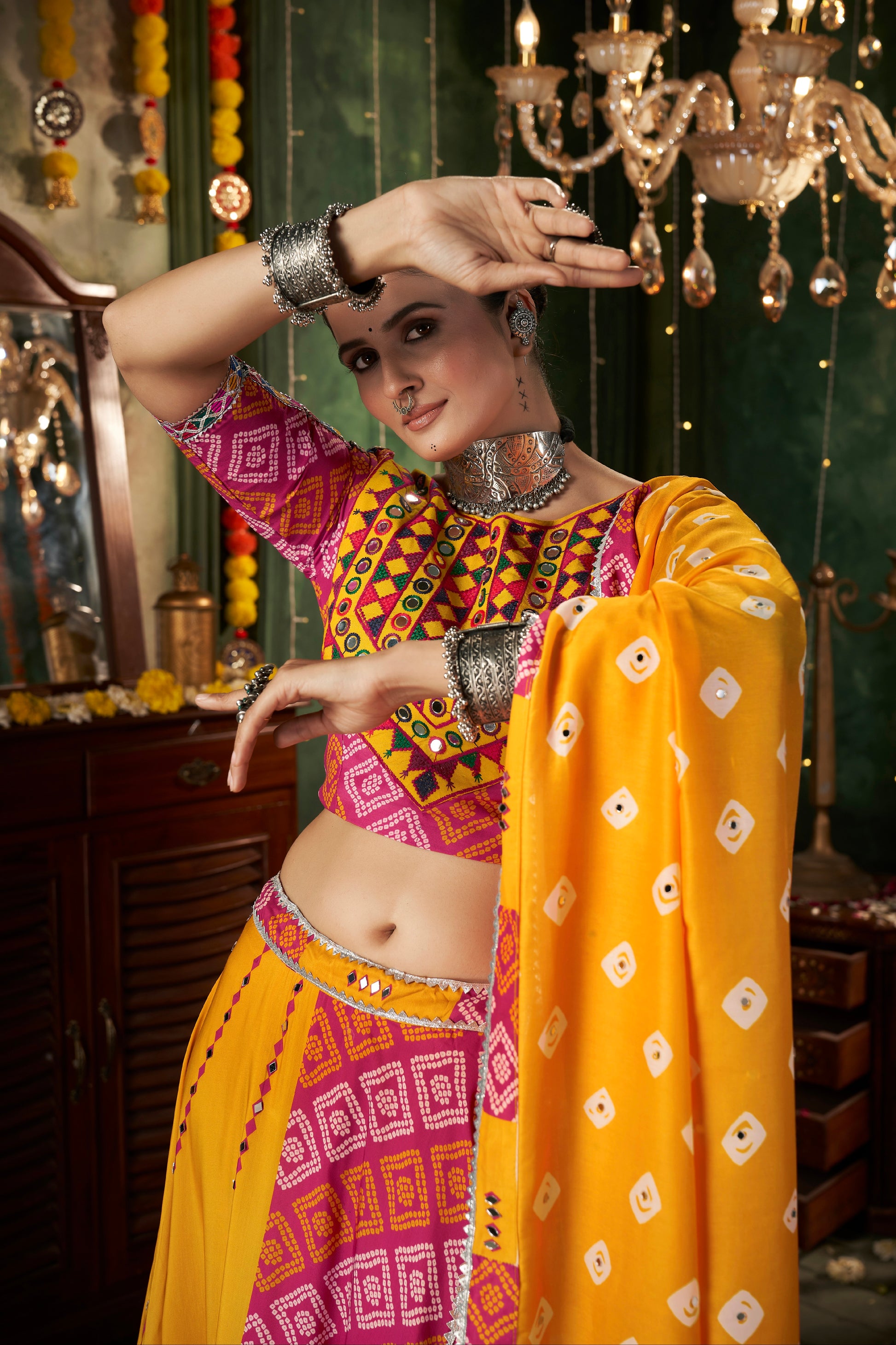 Yellow Maslin Cotton Chaniya Choli with Mirror Work
