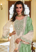 Green and White Sharara Suit with Detailed Embroidery