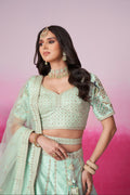 Sea Green Pure Silk Sequins Embroidery Bridal Lehenga Choli & Dupatta