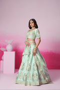 Sea Green Pure Silk Sequins Embroidery Bridal Lehenga Choli & Dupatta