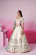 Cream Pure Silk Sequins Embroidery Bridal Lehenga Choli & Dupatta