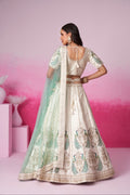 Cream Pure Silk Sequins Embroidery Bridal Lehenga Choli & Dupatta