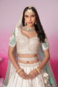 Cream Pure Silk Sequins Embroidery Bridal Lehenga Choli & Dupatta