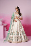 Cream Pure Silk Sequins Embroidery Bridal Lehenga Choli & Dupatta