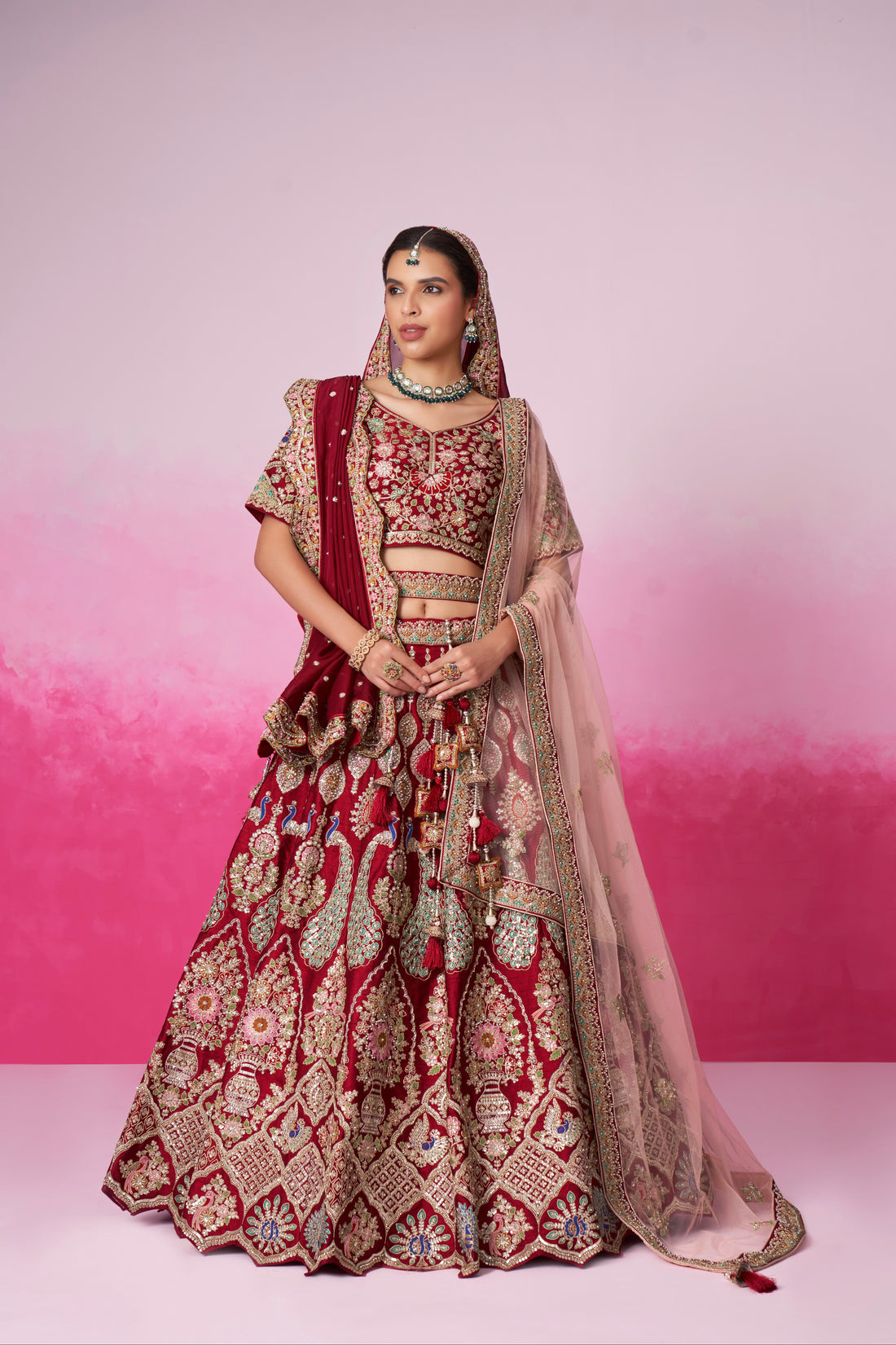 Red Pure Silk Sequins Embroidery Bridal Lehenga Choli & Dupatta