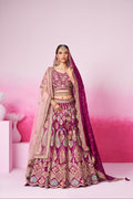 Burgundy Pure Silk Sequins Embroidery Bridal Lehenga Choli & Dupatta