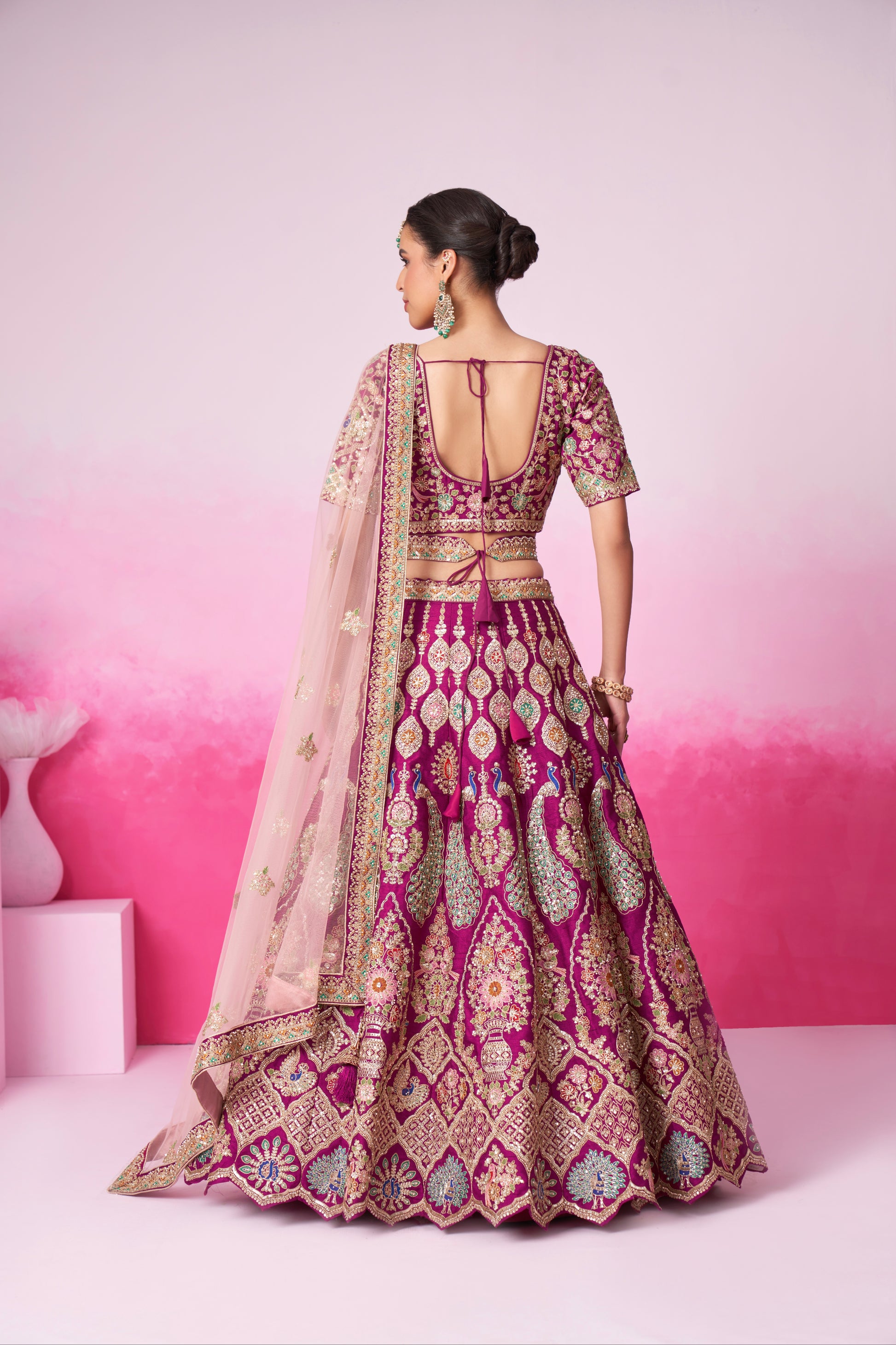 Burgundy Pure Silk Sequins Embroidery Bridal Lehenga Choli & Dupatta