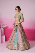 Lime Green & Multi Colour Georgette Sequins Embroidery Lehenga Choli & Dupatta