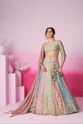 Lime Green & Multi Colour Georgette Sequins Embroidery Lehenga Choli & Dupatta