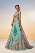 Turquoise Blue Pure Georgette Sequins Embroidery Lehenga Choli & Dupatta