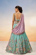 Turquoise Blue Pure Georgette Sequins Embroidery Lehenga Choli & Dupatta