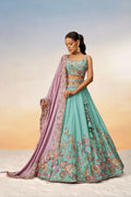 Turquoise Blue Pure Georgette Sequins Embroidery Lehenga Choli & Dupatta