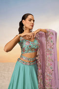 Turquoise Blue Pure Georgette Sequins Embroidery Lehenga Choli & Dupatta