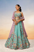 Turquoise Blue Pure Georgette Sequins Embroidery Lehenga Choli & Dupatta