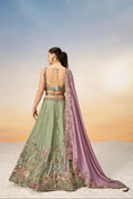 Lime Green Pure Georgette Sequins Embroidery Lehenga Choli & Dupatta