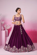 Burgundy Pure Georgette Sequin Embroidery Lehenga Choli & Dupatta