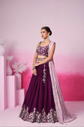 Burgundy Pure Georgette Sequin Embroidery Lehenga Choli & Dupatta