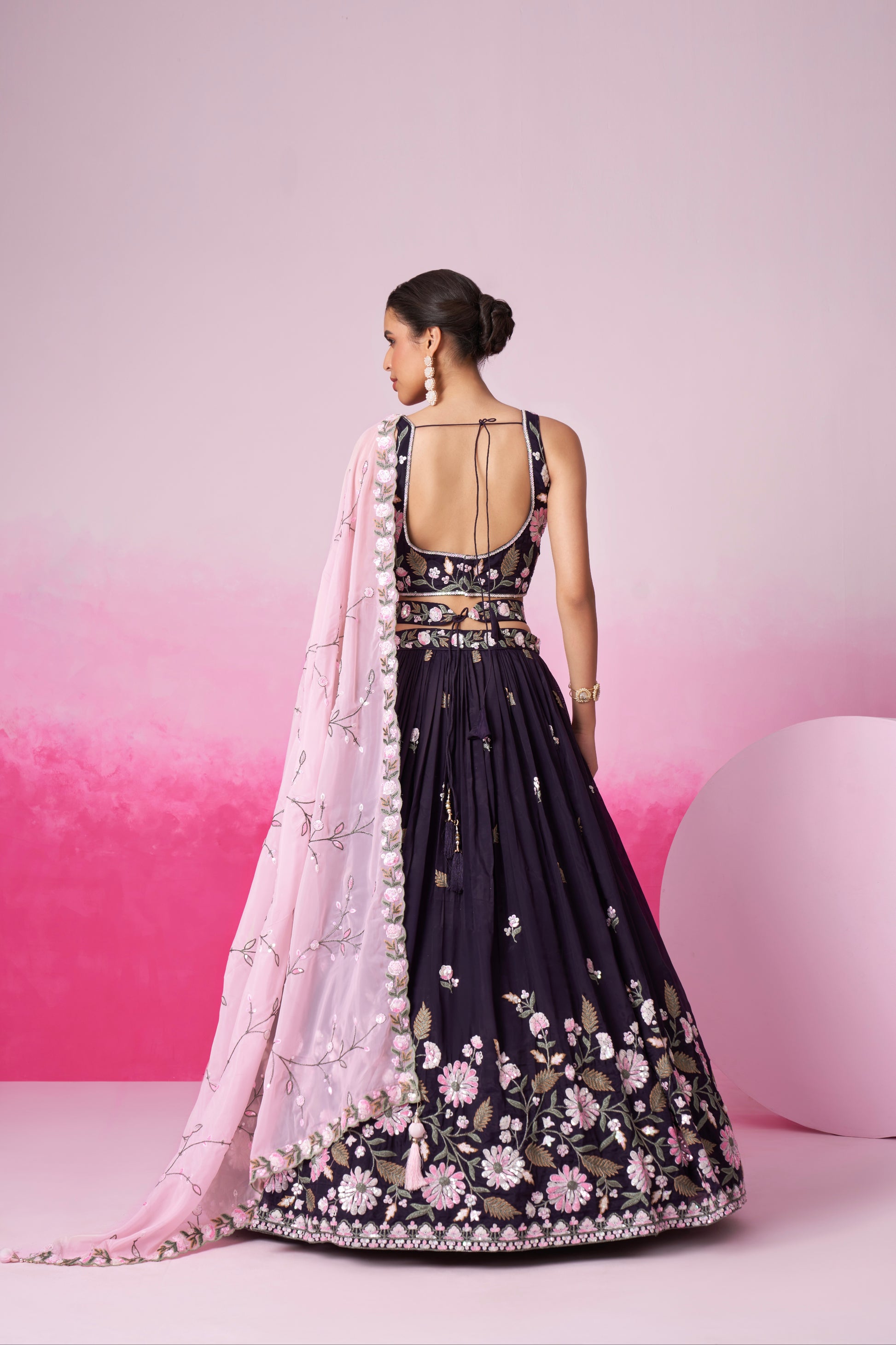 Purple Organza Sequins Embroidery Lehenga Choli & Dupatta