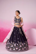 Purple Organza Sequins Embroidery Lehenga Choli & Dupatta