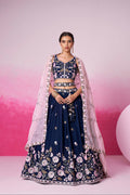 Navy Blue Organza Sequins Embroidery Lehenga Choli & Dupatta