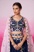 Navy Blue Organza Sequins Embroidery Lehenga Choli & Dupatta