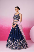 Navy Blue Organza Sequins Embroidery Lehenga Choli & Dupatta