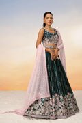 Green Satin Silk Sequins with Heavy Embroidery Lehenga Choli & Dupatta