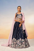 Navy Blue Satin Silk Sequins Heavy Embroidery Lehenga Choli & Dupatta