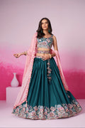 Teal Satin Silk Sequin Embroidery Lehenga Choli & Dupatta