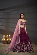 Burgundy Pure Chiffon Sequins Embroidery Lehenga Choli & Dupatta