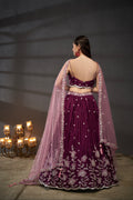 Burgundy Pure Chiffon Sequins Embroidery Lehenga Choli & Dupatta