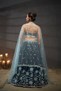 Teal Pure Chiffon Sequins Embroidery Lehenga Choli & Dupatta