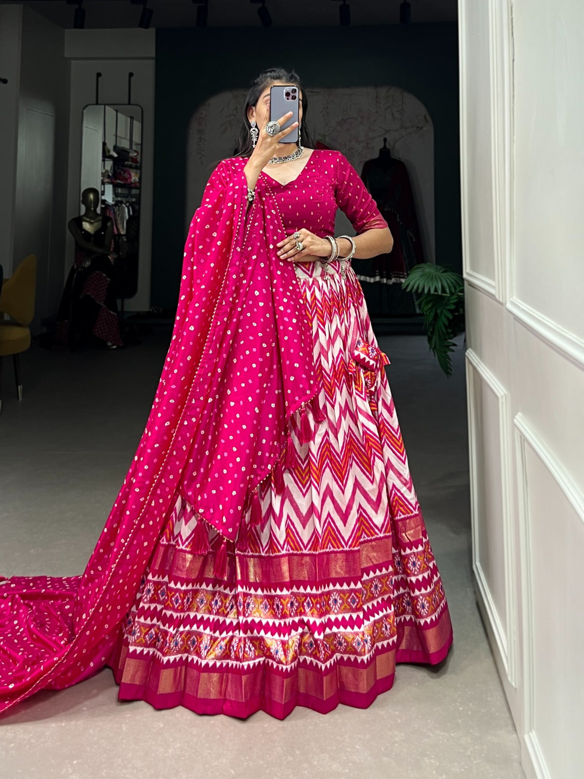 Navaratri Leheriya With Foil Print Lehenga Choli