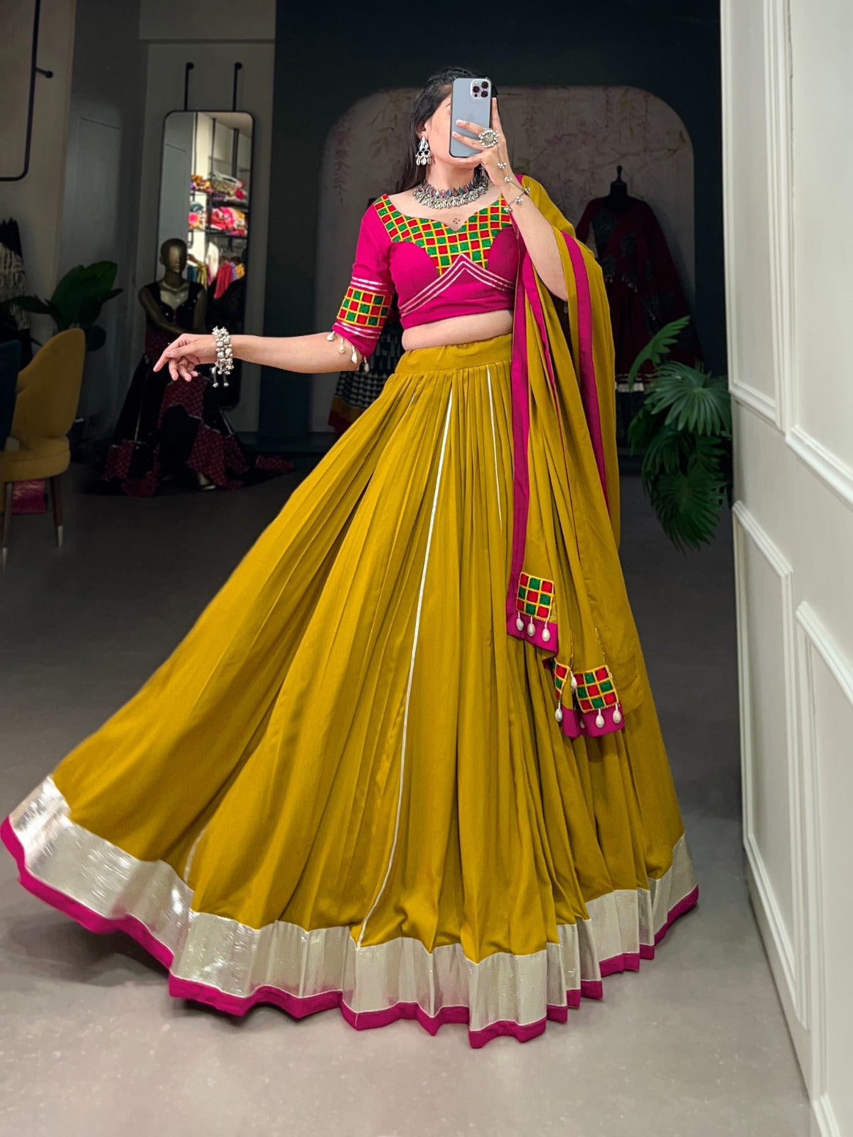 Navaratri Pure Rayon With Gamthi Work Lehenga Choli