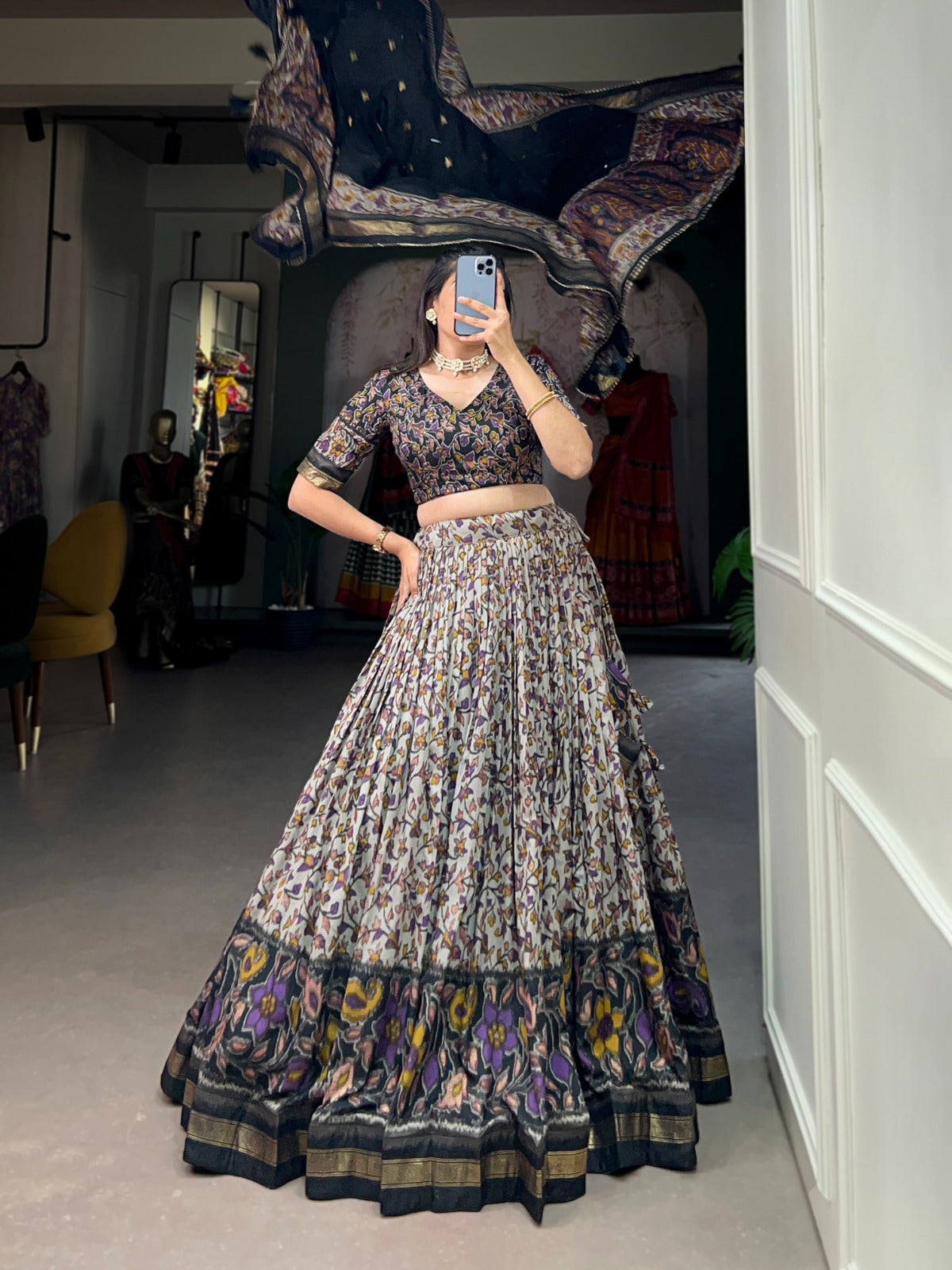 Navaratri Floral Print With Foil Print Lehenga Choli